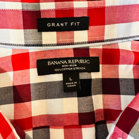 Banana Republic Men Shirt Large Red White Blue Grant Fit Non Iron Button Up - Picture 2 of 8